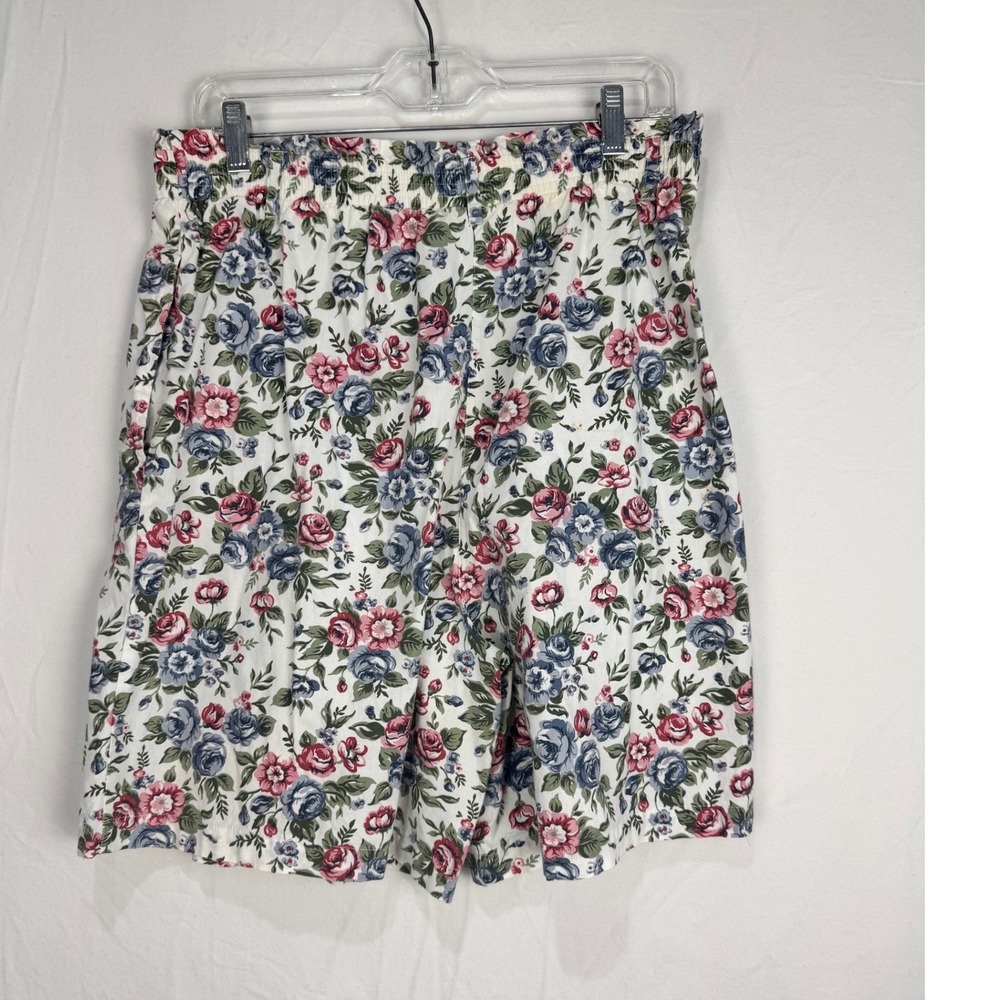 Capacity Vintage Floral Flowy Shorts Womens Large Cotton High Waist‎ Pink Blue L - Picture 2 of 7